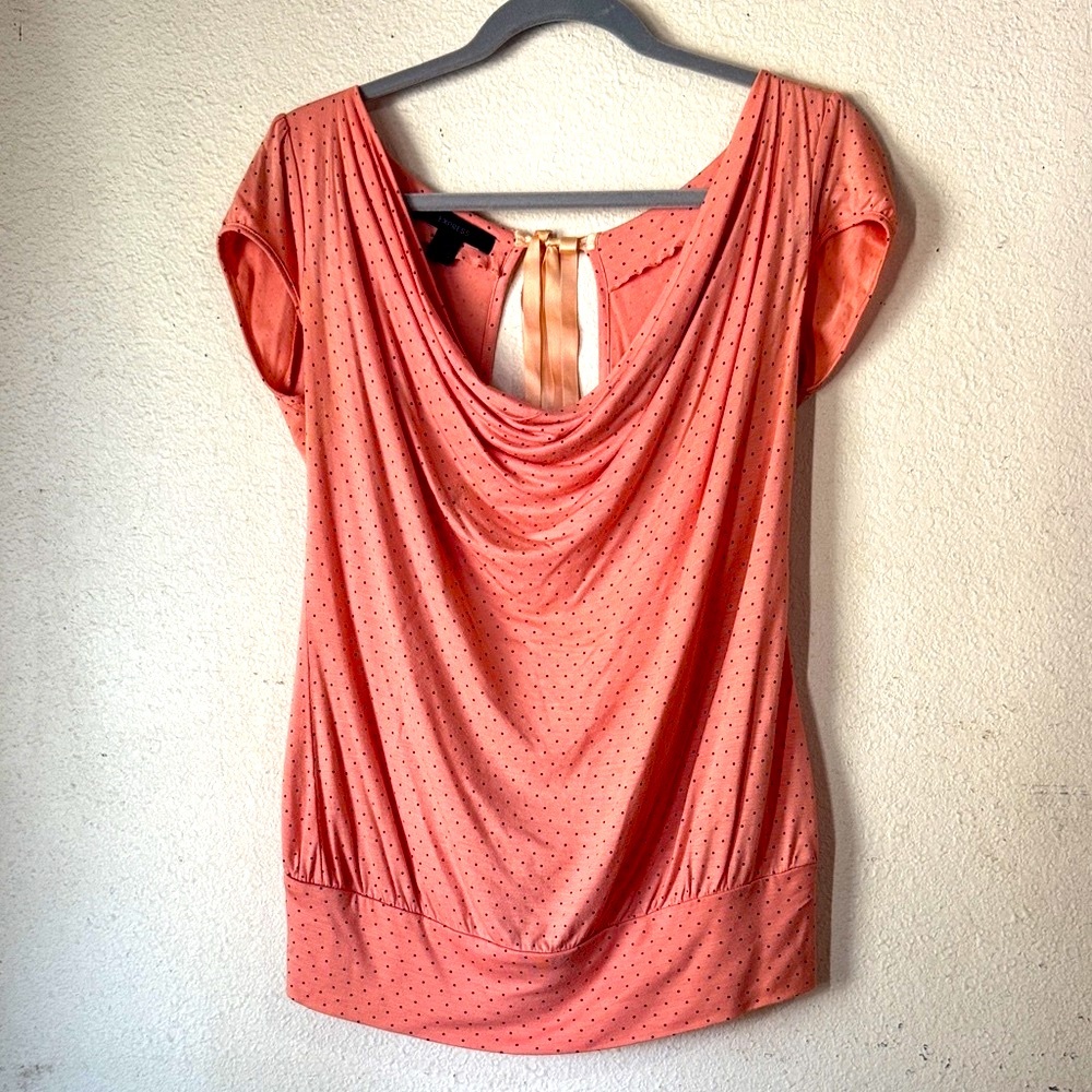 Express Pink Polka Dot Drape Blouse